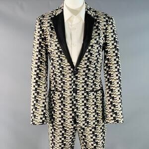 MR TURK Size 36 Regular Grey Black Gold Scales Jacquard Cotton Blend Suit